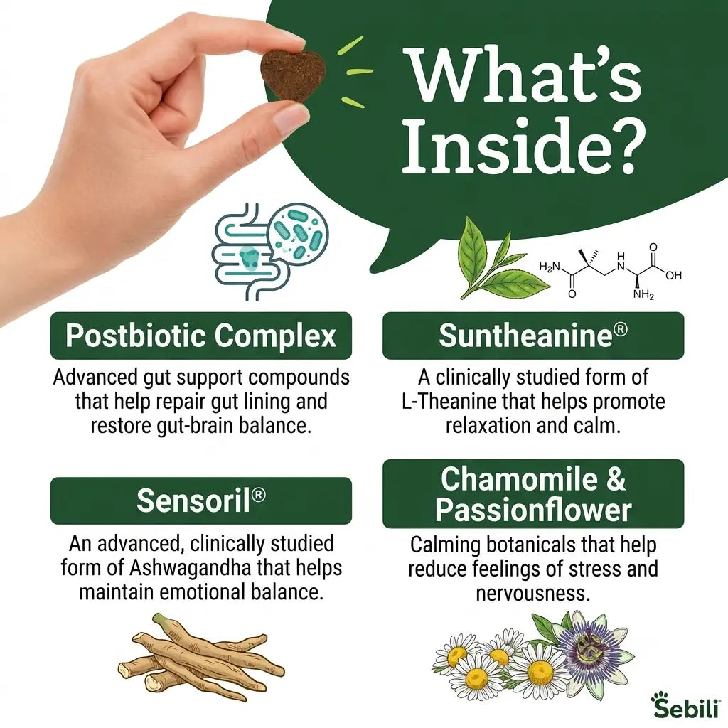 Support Gut Balance For Calmer Behavior with CalmAxis™ Postbiotic Chews